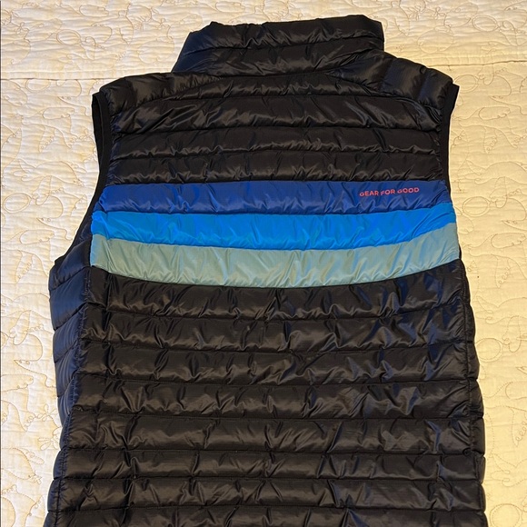 Cotopaxi Black and Blue Puffer Vest with Green Stripe - Picture 4 of 6